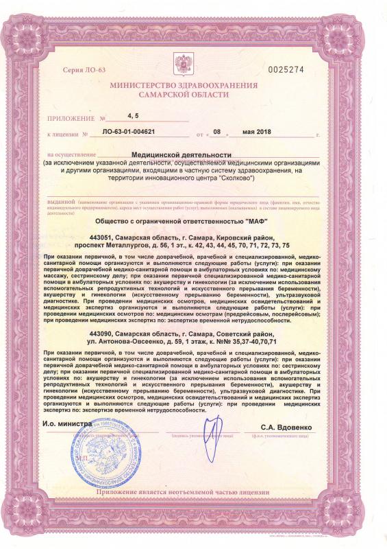 Приложение к лицензии №4,5 (пр. Металлургов д.56) клиники Флоровой